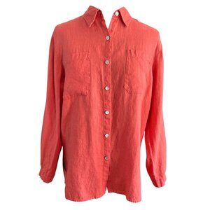 Chicos Design 100% Linen Coral Button Down Shirt Size 1 Summer Vacation